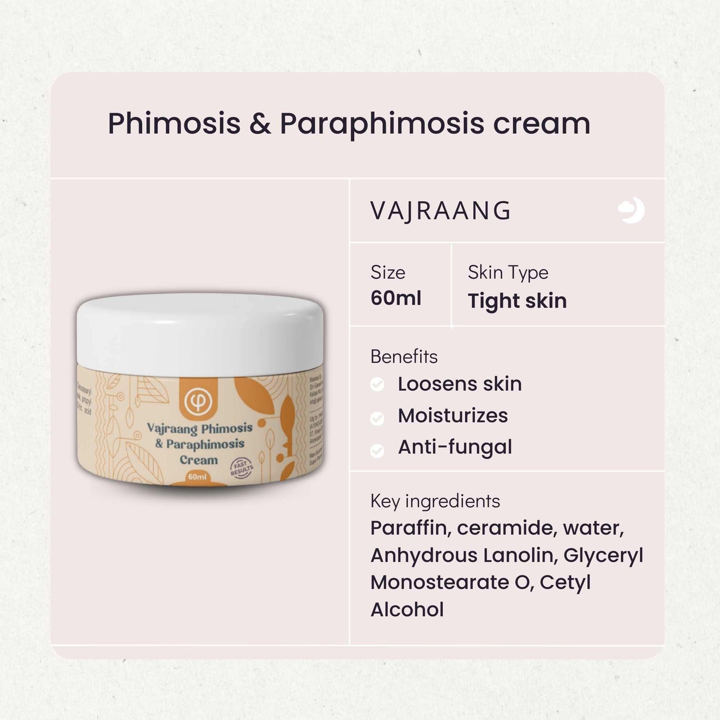 Vajraang Phimosis & Paraphimosis cream | Fast results | Non-Steroidal 100% Natural | 60g | Smoothens and softens f-skin | Helps easy sliding of f-skin