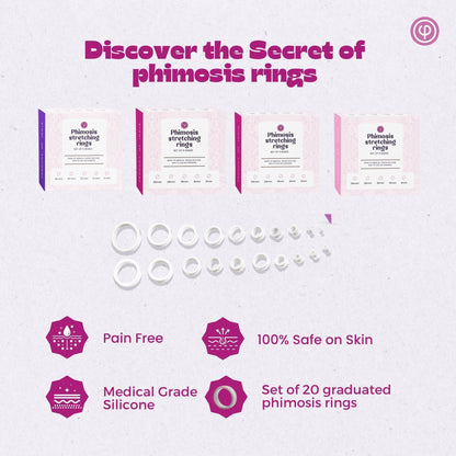 Phimosis Rings Kit (20 rings) with Extra-Virgin coconut oil, tool and user guide